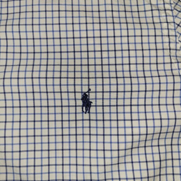 Polo Ralph Lauren Shirt Mens L White Checkered LS Button Up Dark Blue Pony - Picture 6 of 16